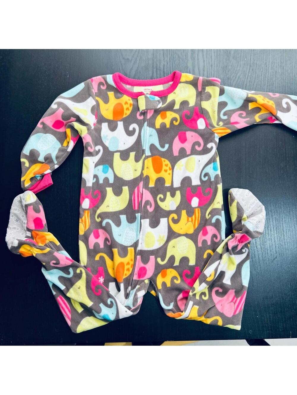 Carter's Pink and Yellow Footies with Playful Elephant Print